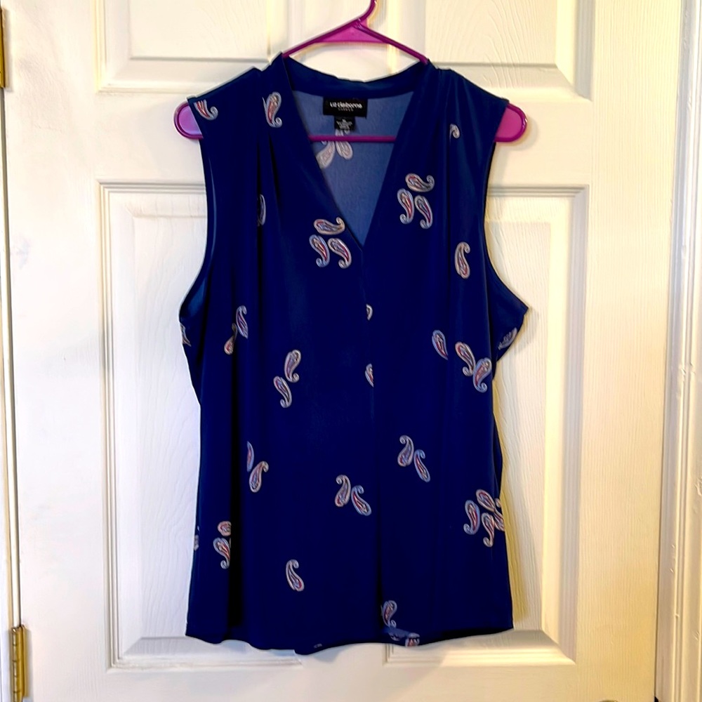 Worthington Sleeveless V-Neck Paisley Print Blouse - Royal Blue